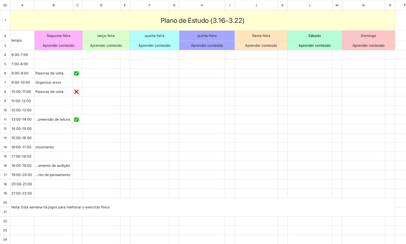 Plano Semanal de Estudo